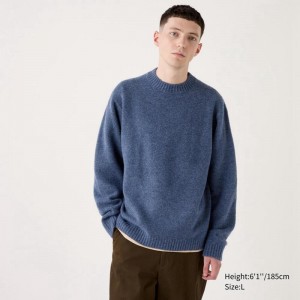 Uniqlo Soufflé Yarn Crew Neck Men Jumper Blue US | TICR-67435