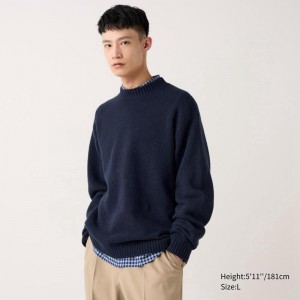 Uniqlo Soufflé Yarn Crew Neck Men Jumper Navy US | WVUZ-87312