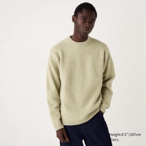 Uniqlo Soufflé Yarn Crew Neck Men Jumper Light Green US | GODA-46537