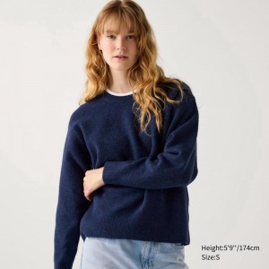 Uniqlo Soufflé Yarn Crew Neck Women Jumper Blue US | LUFY-21473