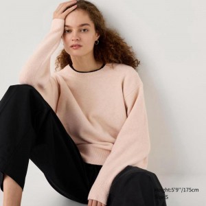 Uniqlo Soufflé Yarn Crew Neck Women Jumper Pink US | JRNV-12934