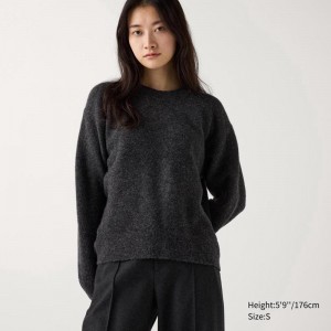 Uniqlo Soufflé Yarn Crew Neck Women Jumper Dark Grey US | ZJYP-56817