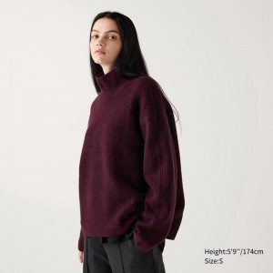 Uniqlo Soufflé Yarn High Neck Women Jumper Wine US | WBYH-15369