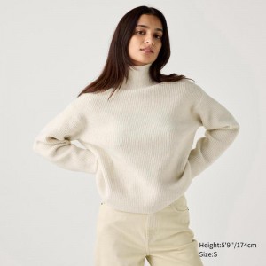 Uniqlo Soufflé Yarn High Neck Women Jumper Off White US | SRPX-86395