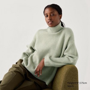 Uniqlo Soufflé Yarn High Neck Women Jumper Light Green US | CEYW-10643