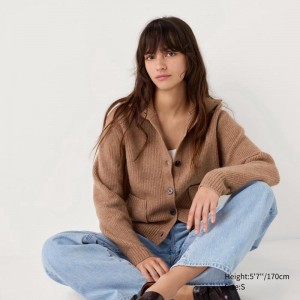 Uniqlo Soufflé Yarn Knit Blouson Women Cardigans Brown US | ADCY-63704