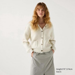 Uniqlo Soufflé Yarn Knit Blouson Women Cardigans Off White US | PRVQ-70532