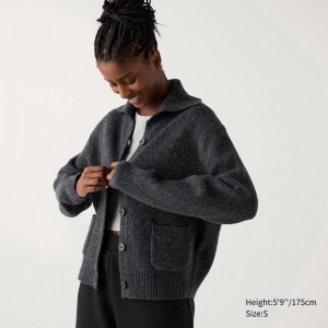 Uniqlo Soufflé Yarn Knit Blouson Women Cardigans Dark Grey US | HRTJ-53208