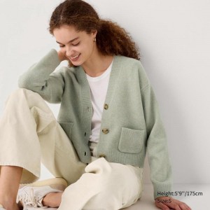 Uniqlo Soufflé Yarn V Neck Short Women Cardigans Light Green US | NWIY-58237