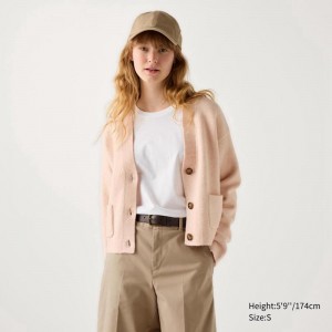 Uniqlo Soufflé Yarn V Neck Short Women Cardigans Pink US | TAOY-60298