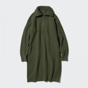 Uniqlo Soufflé Yarn Women Dress Olive US | IKCB-47210