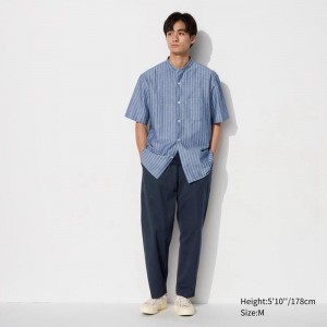 Uniqlo Stretch Easy Ankle Men Trousers Navy US | SEXV-72601