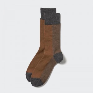 Uniqlo (Stripe) Men Socks Brown US | DUTP-06973