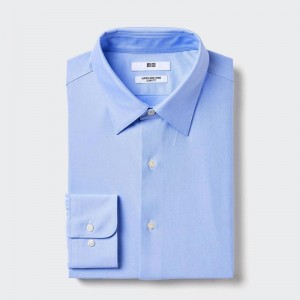 Uniqlo Super Non-Iron Jersey Slim Fit (Regular Collar) Men Shirts Blue US | SFVA-49523