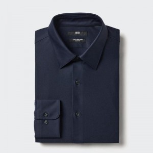 Uniqlo Super Non-Iron Jersey Slim Fit (Regular Collar) Men Shirts Navy US | JGZN-14893