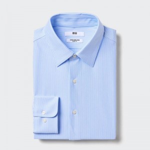 Uniqlo Super Non-Iron Jersey Slim Fit (Regular Collar, Stripe) Men Shirts Blue US | AMSX-40869