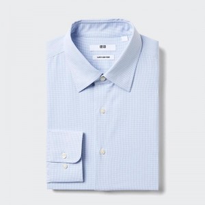 Uniqlo Super Non-Iron Regular Fit (Regular Collar, Check) Men Shirts Blue US | LVWB-62975