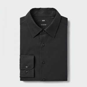 Uniqlo Super Non-Iron Regular Fit (Regular Collar) Men Shirts Black US | VLTA-31582