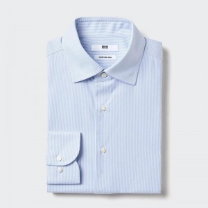 Uniqlo Super Non-Iron Regular Fit (Semi-Cutaway Collar, Stripe) Men Shirts Blue US | KRGH-45187