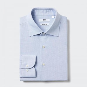 Uniqlo Super Non-Iron Regular Fit (Semi-Cutaway Collar, Check) Men Shirts Blue US | GANS-34879