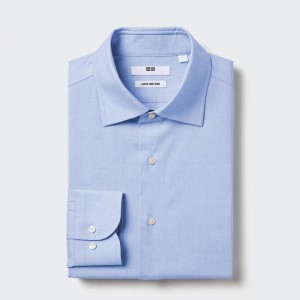 Uniqlo Super Non-Iron Regular Fit (Semi-Cutaway Collar) Men Shirts Light Blue US | HQFW-52840