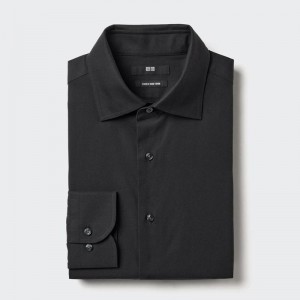 Uniqlo Super Non-Iron Regular Fit (Semi-Cutaway Collar) Men Shirts Black US | FVRT-80973