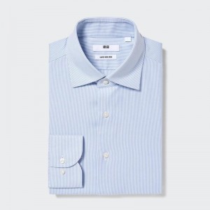 Uniqlo Super Non-Iron Regular Fit (Semi-Cutaway Collar, Stripe) Men Shirts Blue US | BCWF-75920