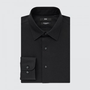 Uniqlo Super Non-Iron Slim Fit (Regular Collar) Men Shirts Black US | RZHP-80165