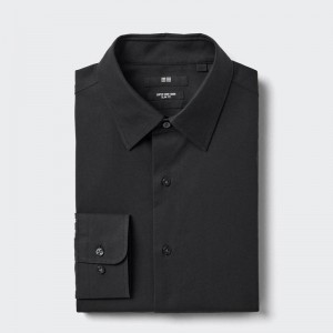 Uniqlo Super Non-Iron Slim Fit (Regular Collar) Men Shirts Black US | PDGB-58620