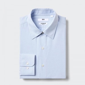 Uniqlo Super Non-Iron Slim Fit (Regular Collar, Check) Men Shirts Blue US | BSQA-12469