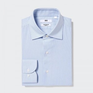 Uniqlo Super Non-Iron Slim Fit (Semi-Cutaway Collar, Stripe) Men Shirts Blue US | SYIM-72184