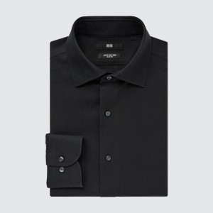 Uniqlo Super Non-Iron Slim Fit (Semi-Cutaway Collar) Men Shirts Black US | VCGA-45683