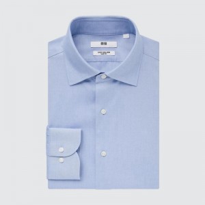 Uniqlo Super Non-Iron Slim Fit (Semi-Cutaway Collar) Men Shirts Light Blue US | VIXN-50624