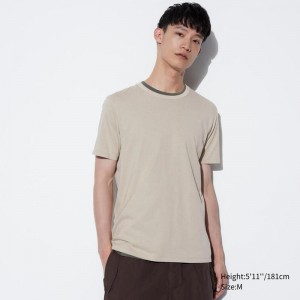 Uniqlo Supima Cotton Crew Neck Men T-Shirt Beige US | YJVX-27391