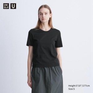 Uniqlo Supima Cotton Crew Neck Women T-Shirts Black US | OHQA-46501