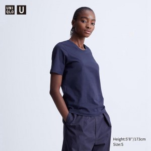 Uniqlo Supima Cotton Crew Neck Women T-Shirts Navy US | FOBD-31690