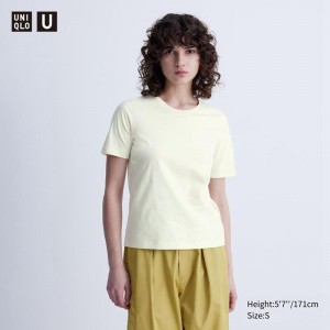 Uniqlo Supima Cotton Crew Neck Women T-Shirts Cream US | GUMT-04378