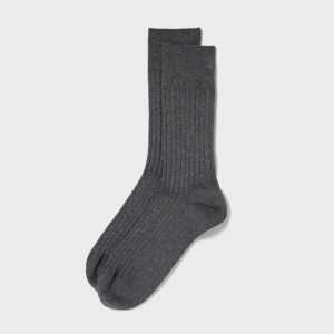 Uniqlo Supima Cotton (Ribbed) Men Socks Dark Grey US | RHEC-37260