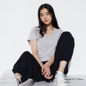 Uniqlo Supima Cotton V Neck Women T-Shirts Light Grey US | HVDI-93204