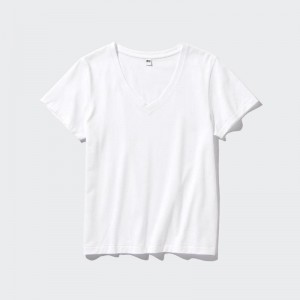 Uniqlo Supima Cotton V Neck Women T-Shirts White US | DBKA-06289