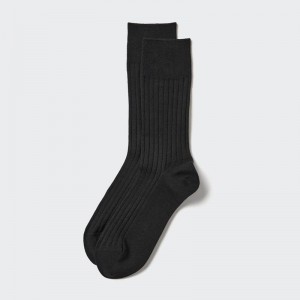 Uniqlo Supima Cotton (Wide Ribbed) Men Socks Black US | WZKV-84593