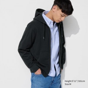 Uniqlo Sweat Full-Zip Men Hoodie Black US | KLNA-51236