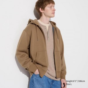 Uniqlo Sweat Full-Zip Men Hoodie Brown US | EYHO-17508