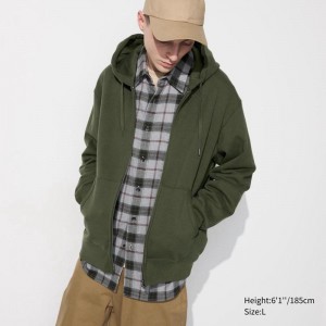 Uniqlo Sweat Full-Zip Men Hoodie Olive US | BMUO-61087