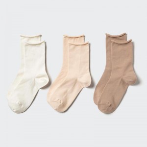 Uniqlo (Top Roll, 3 Pairs) Women Socks Tights Off White US | XQPE-73860