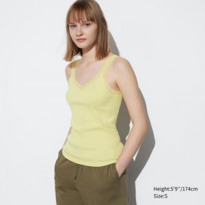 Uniqlo Two-Way Ribbed Lace Women Vest Top Green US | BIGL-31578