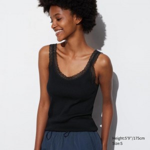 Uniqlo Two-Way Ribbed Lace Women Vest Top Black US | LWIP-40289