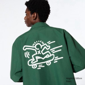 Uniqlo UT Graphic Coach (Keith Haring) Men Jackets Green US | MSAI-74210