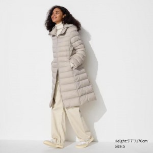 Uniqlo Ultra Light Down Long Women Coats Beige US | HWLJ-68297