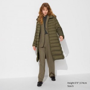 Uniqlo Ultra Light Down Long Women Coats Olive US | OCEY-41205